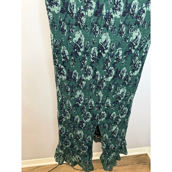 Free People Mckenna Dobby Midi Dress Stretch Dark Romantic Sz S Green Floral - Picture 8 of 14